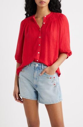 Rails x Giadzy Theia Button-Up Top in Tomato at Nordstrom, Size Xx-Small