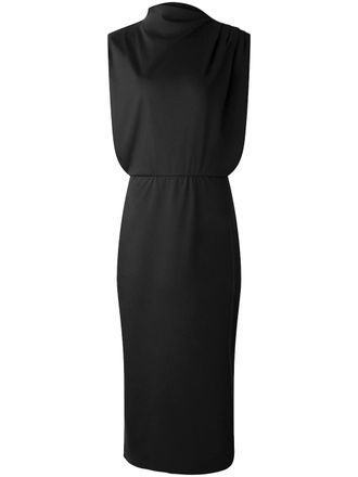 SOEUR Midi Dress with High Neckline and Fitted Waist