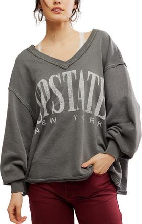 Free People WTF Venice Oversize Cotton Blend Graphic Sweatshirt in Washed Black Combo at Nordstrom, Size X-Large