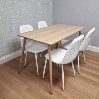 Kosy Koala Wood Dining Table Set with 4 White Faux Leather Chairs | Size: 120 cm x 70 cm
