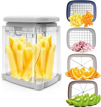 OEM Cortador De Papas Fritas 4 En 1 Cortador De Gajos De Papa Con 4 Cuchillas Manuales Prensa Picadora De Alimentos Con Recipiente Para Verduras Y Frutas