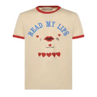 Valentino Garavani T-Shirts, male, Beige, Size: M Printed Cotton T-Shirt