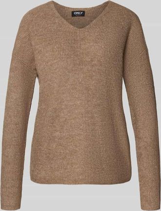 Only Regular Fit Strickpullover mit V-Ausschnitt Modell CAMILLA in Taupe Melange, Größe XL
