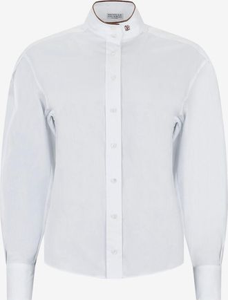 Brunello Cucinelli Tailliertes Popelinehemd Shiny Collar