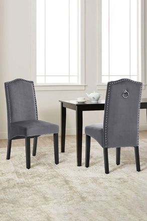 Living and Home 2Pcs Set Velvet Upholstered High Back Dining Chair Dressing Chairs with Rivets in Grey