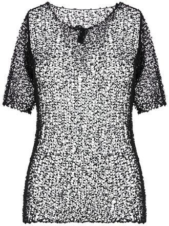 Maison Margiela Top con ricamo semi trasparente - Nero