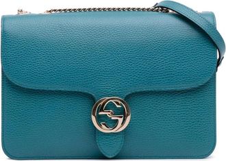 Gucci Pre-owned Shoulder Bags, female, Blue, Size: ONE SIZE Pre-owned Stylish Shoulder Bag with Chain Strap and Interlocking Closure