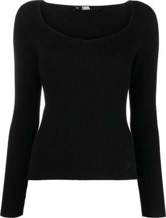Karl Lagerfeld long-sleeved ribbed-knit top - women - Cotton/Nylon - M - Black