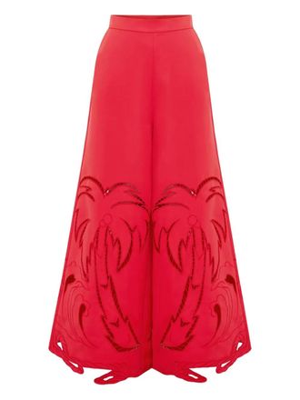 LEO LIN Theodora cutout-detail trousers - women - Polyester - 16 - Red