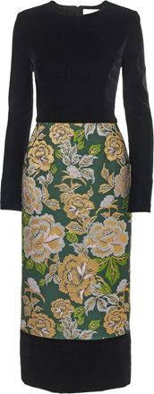 Carolina Herrera Abito midi a fiori jacquard - Verde