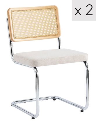 Nordlys Set of 2 Industrial Metal Cane Rattan Dining Chairs in Beige