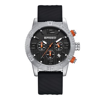 Breed Mens Double Agent Chronograph Watch with Date - Black & Silver Stainless Steel - One Size