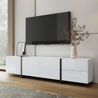 Merax 170cm Minimalist High-Gloss TV Cabinet with 16-Color LED Lights in White