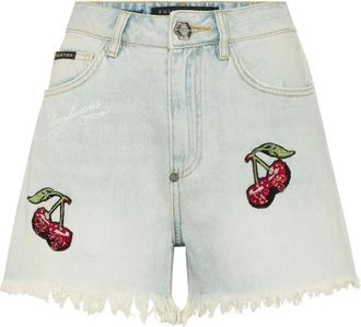 Philipp Plein Shorts denim con ricamo - Blu