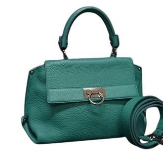 Ferragamo Gancini Green Leather Handbag Shoulder Bag Tote Bag (Pre-Owned)