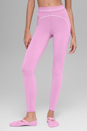 Alo | Airbrush High-Waist 7/8 Heart Throb Legging in Candy Heart Pink/White, Size: Medium
