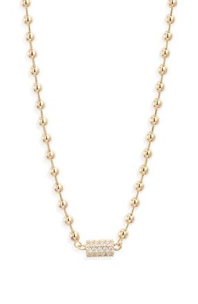 Nordstrom Cubic Zirconia Accent Shot Bead Necklace in Clear- Gold at Nordstrom
