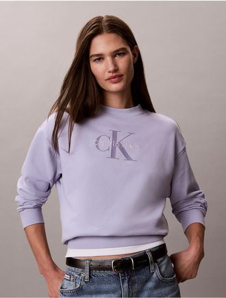 Calvin Klein Jeans Calvin Klein Womens Monologo French Terry Relaxed Sweatshirt - Open Purple - XL