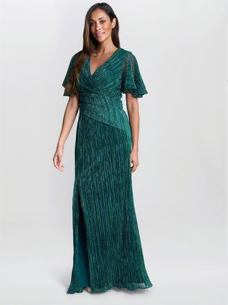 Gina Bacconi Womens Liz Metallic Knit Maxi Dress - Green - Size 12 UK