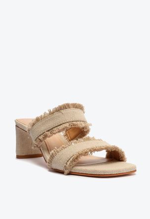 Schutz Womens Schutz Amely Dress Sandals Oyster Frayed Trim Block Heel HTAT202