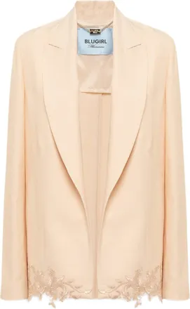 Blugirl Boxy Linen-Viscose Satin Jacket With Belt And Floral Lace Detailing