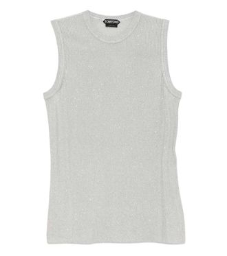 Tom Ford Silver Embellished Crew Neck Top