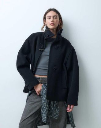 Arket cappotto corto in lana con collo a imbuto nero