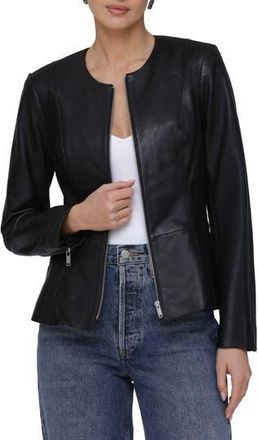 Bagatelle Genuine Leather Zip Front Peplum Jacket in Black at Nordstrom Rack, Size X-Small