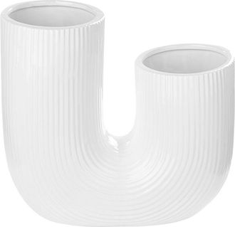 Beliani Beliani - Florero De Gres Blanco 23 Cm Accesorio Decorativo Minimalista Mitilini