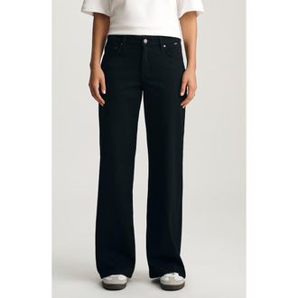 Mavi Sabrina Wide Leg Jeans in Black Move at Nordstrom, Size 24 30