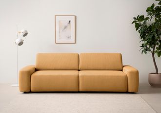 HOME AFFAIRE 3-Sitzer »TORGE (257cm), Sofa,Schlafsofa in Cord, Samtvelours, Struktur fein« rundes Design, Schlaffunktion u. Bettkasten, Liegefläche: 135/200 cm