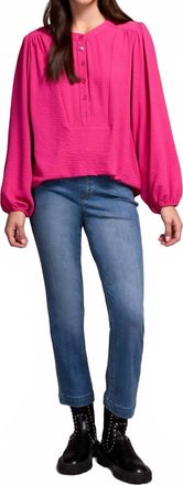 Tribal Airflow Long Sleeve Mandarin Collar Blouse In Cherry Pink