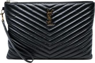 Saint Laurent Pre-owned Clutches, female, Black, Size: ONE SIZE Pre-owned Leather Clutch