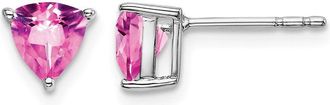 Diamond2Deal 14k White Gold Trillion Created Pink Sapphire Earrings