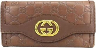 Gucci Pre-owned Wallets, female, Brown, Size: ONE SIZE Pre-owned Interlocking G Sima Leather Long Bifold Wallet