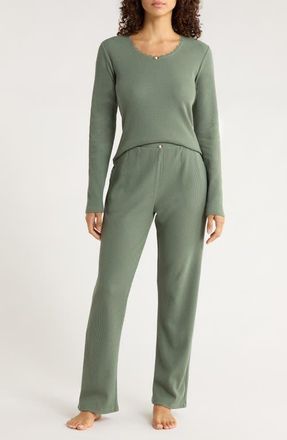 Papinelle Sleepwear Claire Waffle Knit Pajamas in Moss at Nordstrom, Size X-Small