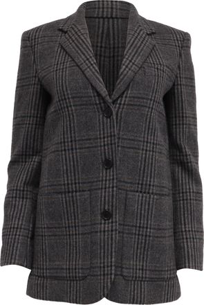 Theory Elbow-Patch Plaid Blazer in Grey Wool