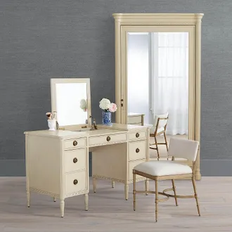 Frontgate Etienne Dressing Room Set in French Linen - Vanity, Stool and Mirror - Frontgate