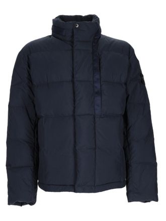 Stone Island Quilted Blue Sports Jacket With Concealed Placket And Padded Design