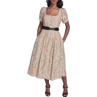 Karl Lagerfeld Belted Lace Midi Dress in French Beige at Nordstrom, Size 10