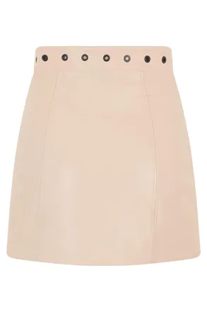 The Mannei Womens Leather Skirt Beige Calfskin