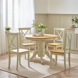 Furniturebox Padstow Wooden Extending Dining Table & 6 Millford Chairs in Cream