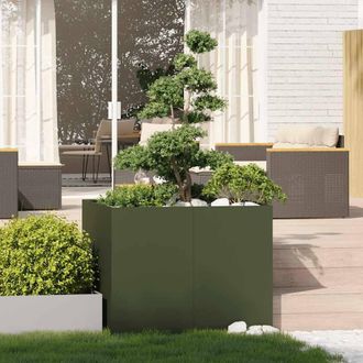 Berkfield Home Planter Olive Green 100x100x80 cm Steel | Size: 100 x 100 x 80 cm