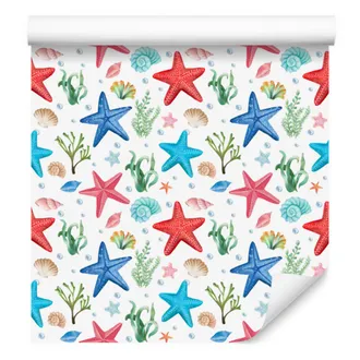 OEM Carta Da Parati Con Stelle Marine Bianche E Corallo Per Soggiorno E Camera Da Letto 50x1000 Cm