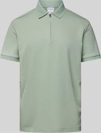 Selected Poloshirt mit kurzem Rei&szlig;verschluss in Hellgruen, Gr&ouml;&szlig;e M