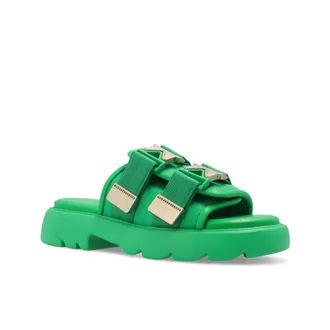 Bottega Veneta Womens Bicolor Nylon Slides Shoe