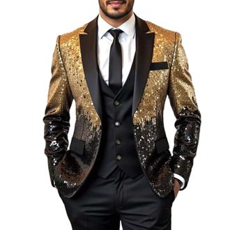 Generic Sequin Blazer for Men Glitter Tuxedo Party Prom Wedding Tuxedo Slim Fit Notched Lapel Sparkly Suit Jacket Black