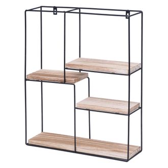 Hhg Estante De Pared Hhg-616, Estante Colgante Estante Flotante, 4 Estantes Metal Madera Maciza Industrial 51x40x11cm, Natural