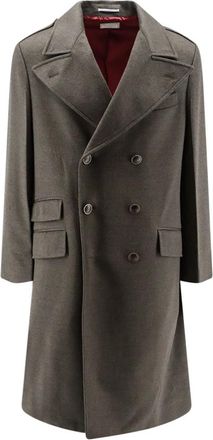 Brunello Cucinelli Dubbele-Rij Jas van Scheerwol - Heren - Mantel - Bruin - XL - Wol - Jassen