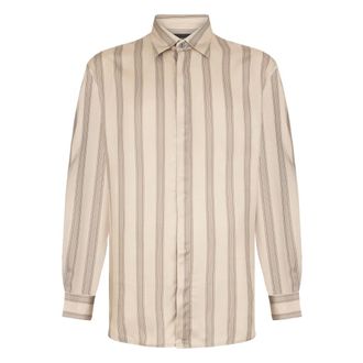 Emporio Armani Casual Shirts, male, Beige, Size: XL Satin striped shirt